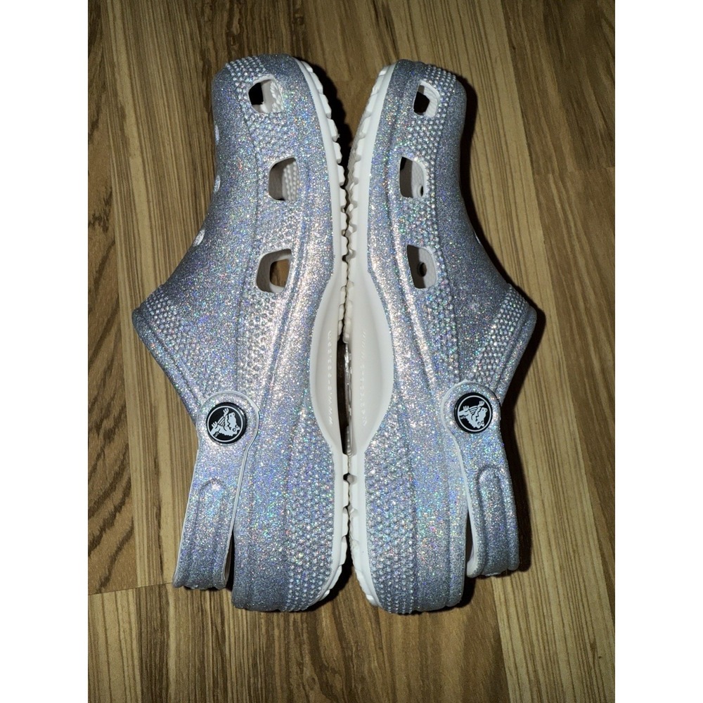 Crocs Unisex Classic Silver Glitter Sparkle Iridescent Size M5 W7 EUC - Picture 2 of 7